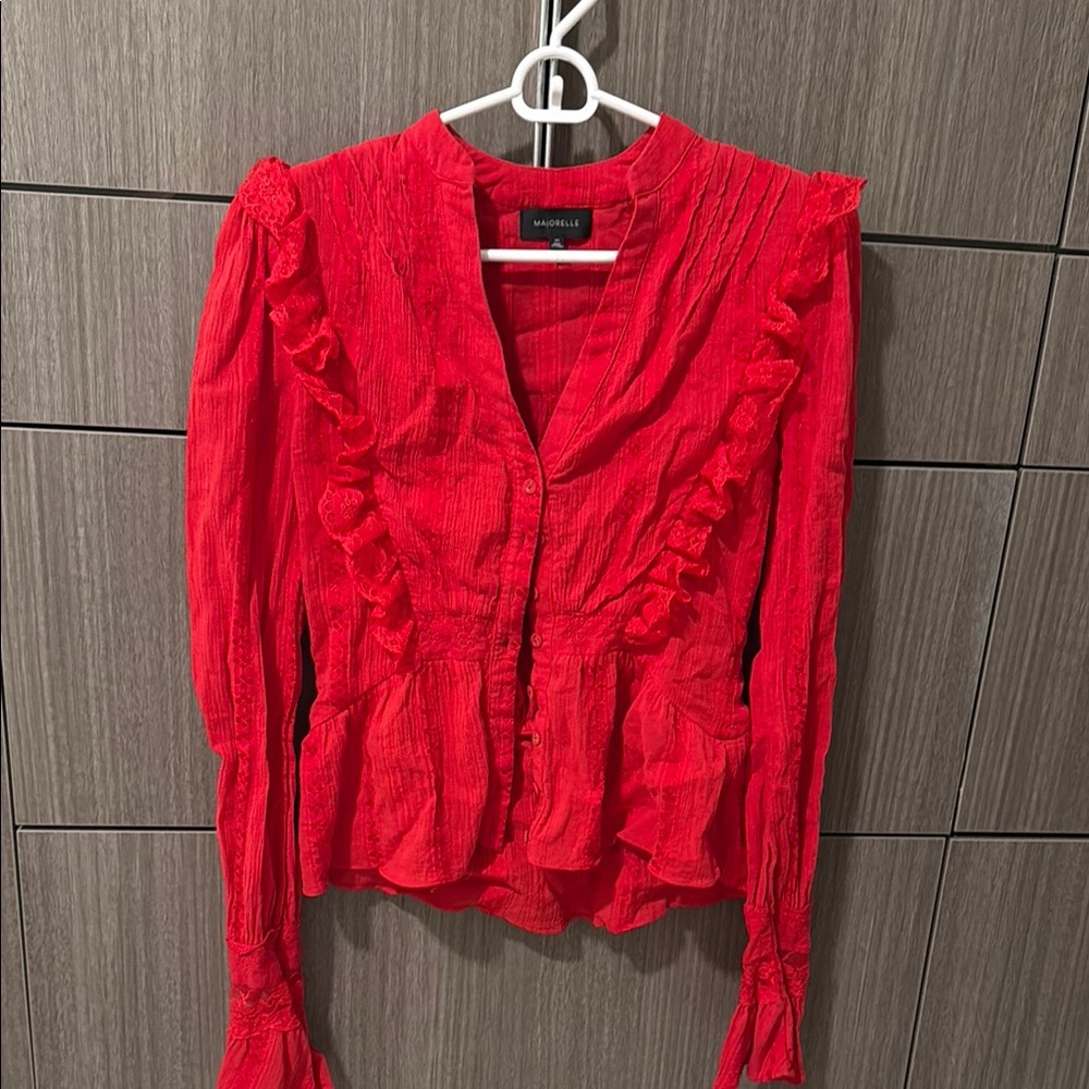 Madewell Red Ruffled Long Sleeve Blouse
